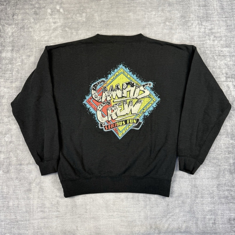 vintage 80s Campus Crew sweatshirt mens Medium Black Double Sided Crewneck Surf